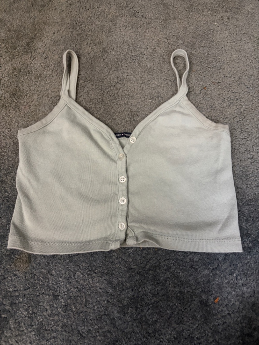 Brandy Melville Light Sage Button-Front Spaghetti Strap Crop Top